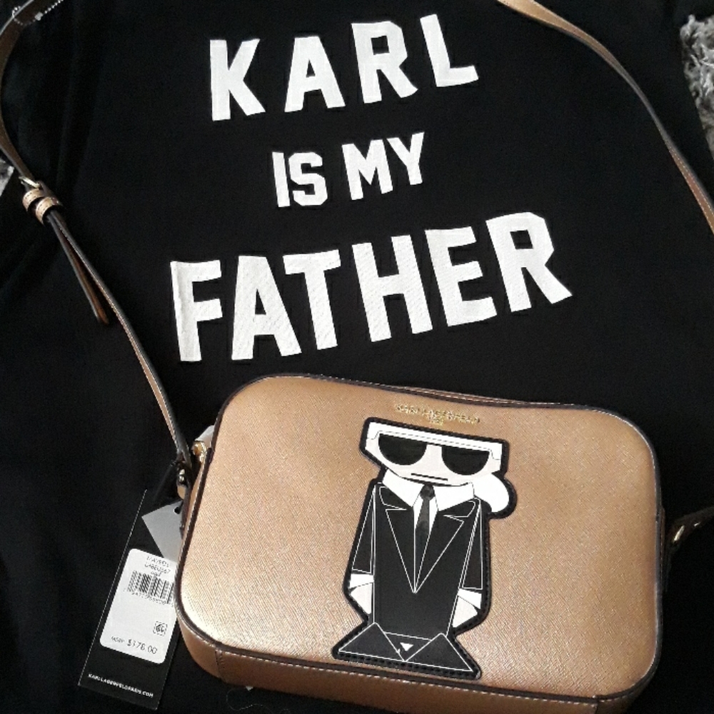 MAYBELL KARL LAGERFELD GOLD Neutral Metallic NEW CROSSBODY PURSE Iconic Logo HOT